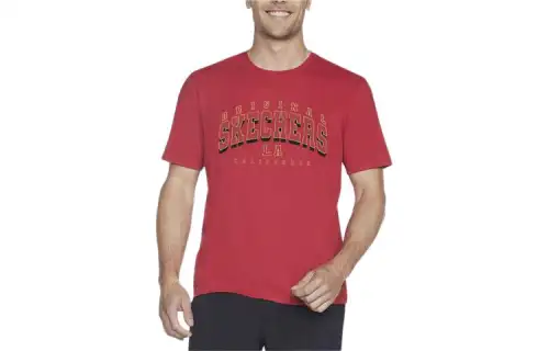 Skechers T Shirts Men's Red Crew Neck Moderate Straight Fit