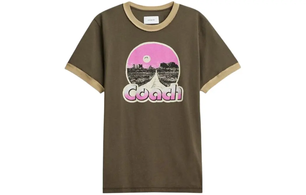 COACH T-Shirts Men's Brown Crew Neck Moderate Straight Fit