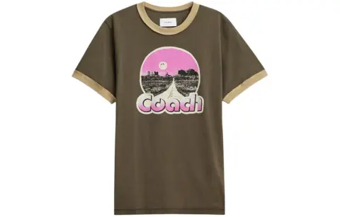 COACH T-Shirts Men's Brown Crew Neck Moderate Straight Fit