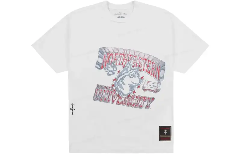Travis Scott X Mitchell & Ness Northeastern Huskies Hand Drawn T Shirt