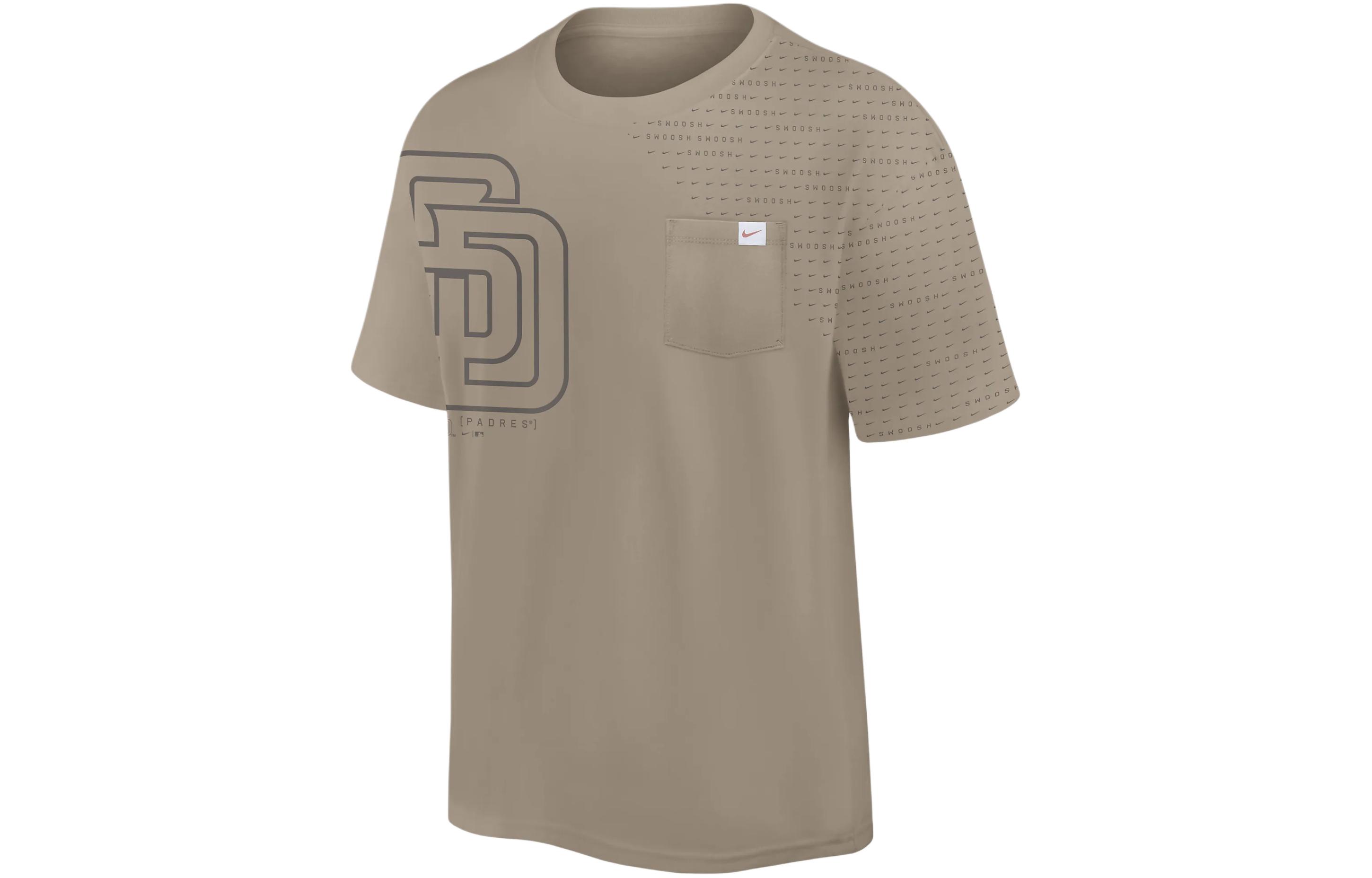 Nike San Diego Padres Statement Max90 Letter Print Pattern Comfortable Round Neck Short Sleeve T-Shirt Men's Khaki