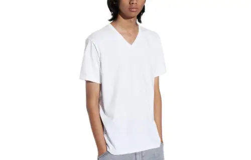 UNIQLO T Shirts Men's White V Neck Moderate Straight Fit
