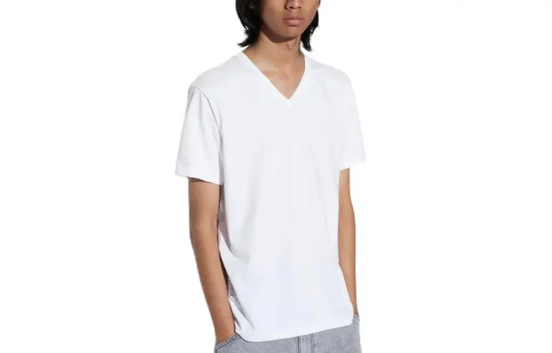UNIQLO T Shirts Men's White V Neck Moderate Straight Fit