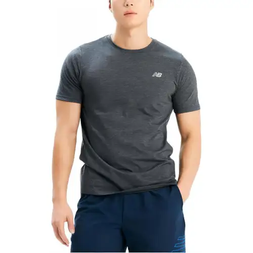 New Balance T Shirts Men's Gray Crew Neck Moderate Straight Fit