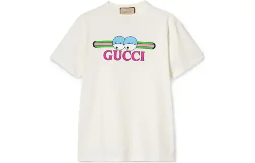 GUCCI T Shirts Men's Ecru Crew Neck Moderate Straight Fit