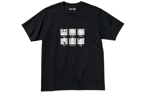 UNIQLO T Shirts Unisex 09 Black Crew Neck Moderate