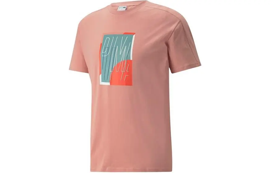 PUMA T-Shirts Unisex Rose Pink Crew Neck Moderate Straight Fit