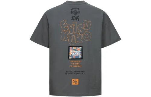 EVISU T Shirts Men's Charcoal Gray Crew Neck Moderate Straight Fit