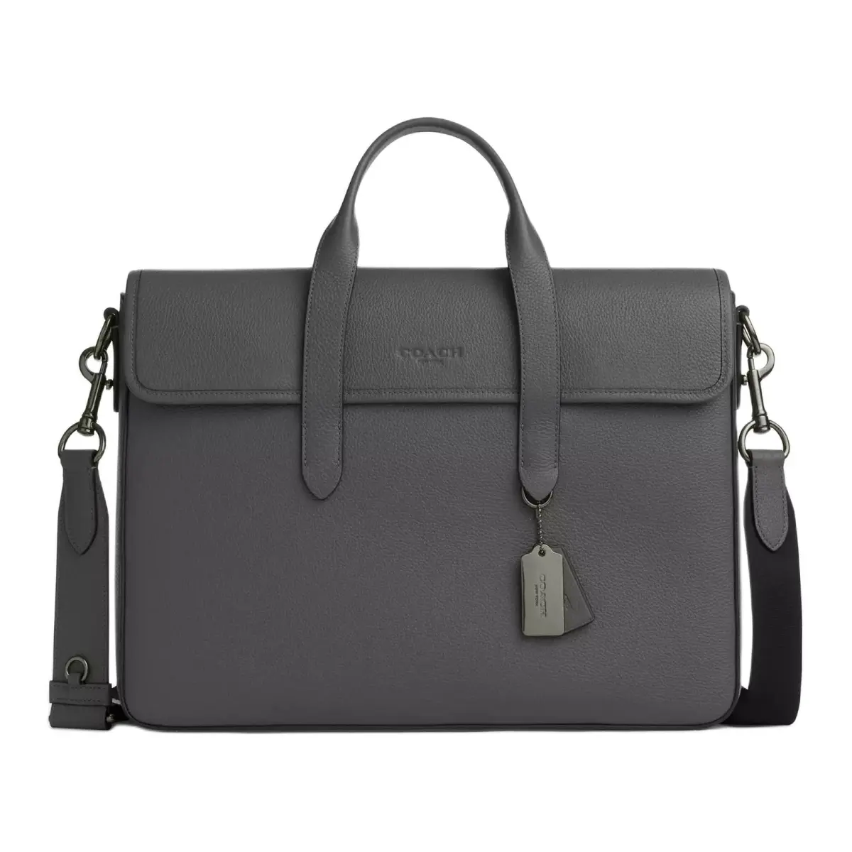 COACH Sullivan Litchi Grain Leather One Shoulder Handbag Large Men's Charcoal Gray