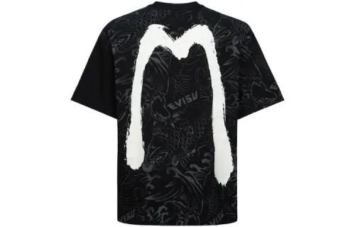EVISU T Shirts Men's Black Crew Neck Moderate Straight Fit