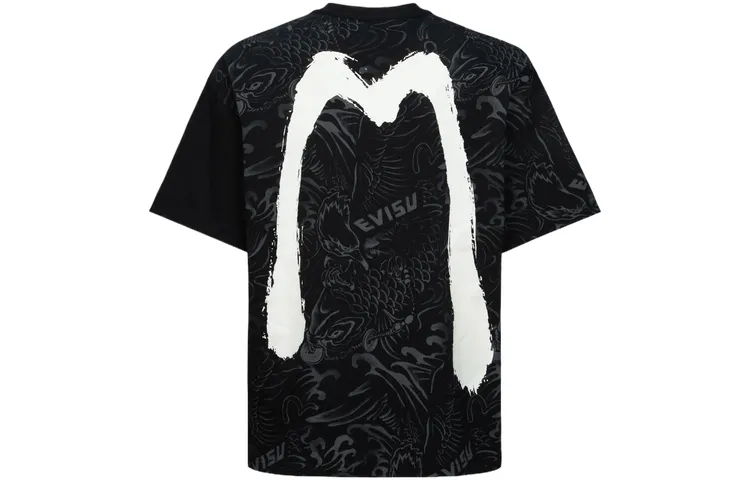 EVISU T Shirts Men's Black Crew Neck Moderate Straight Fit