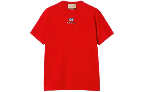 GUCCI T Shirts Men's Red Crew Neck Moderate Straight Fit