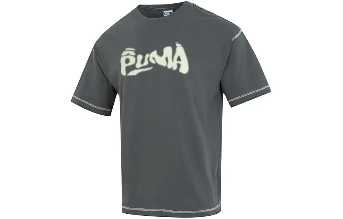 PUMA SS24 T Shirt Unisex Gray Green