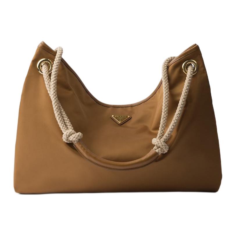 PRADA Prada Re-Nylon Mariner Enameled metal triangle logo on front Recycled nylon shoulder bag Large Women's Cognac