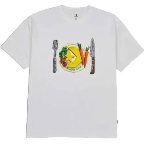 Converse T Shirts Men's White Crew Neck Moderate Straight Fit
