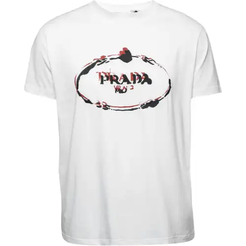 PRADA T Shirts Men's White Crew Neck Moderate Straight Fit