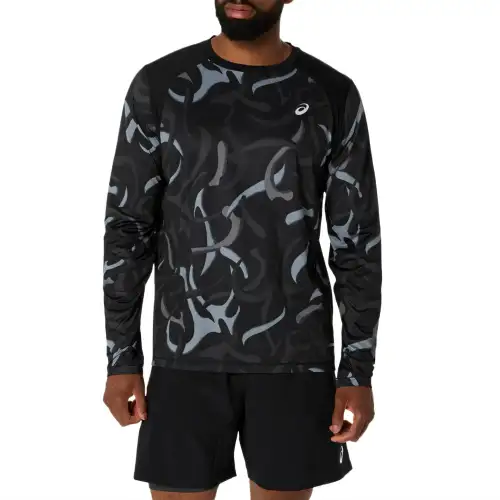 ASICS ROAD ALL Over PRINT LS TOP T Shirt Men's Black