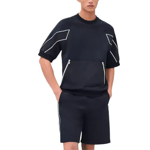 HERMES T Shirts Men's Dark Blue Crew Neck Moderate Straight Fit
