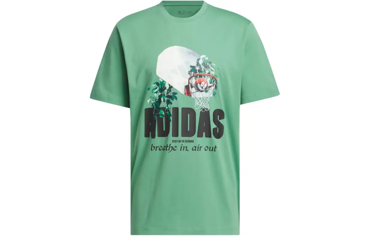 Adidas T-Shirts Men's Green Crew Neck Moderate Straight Fit