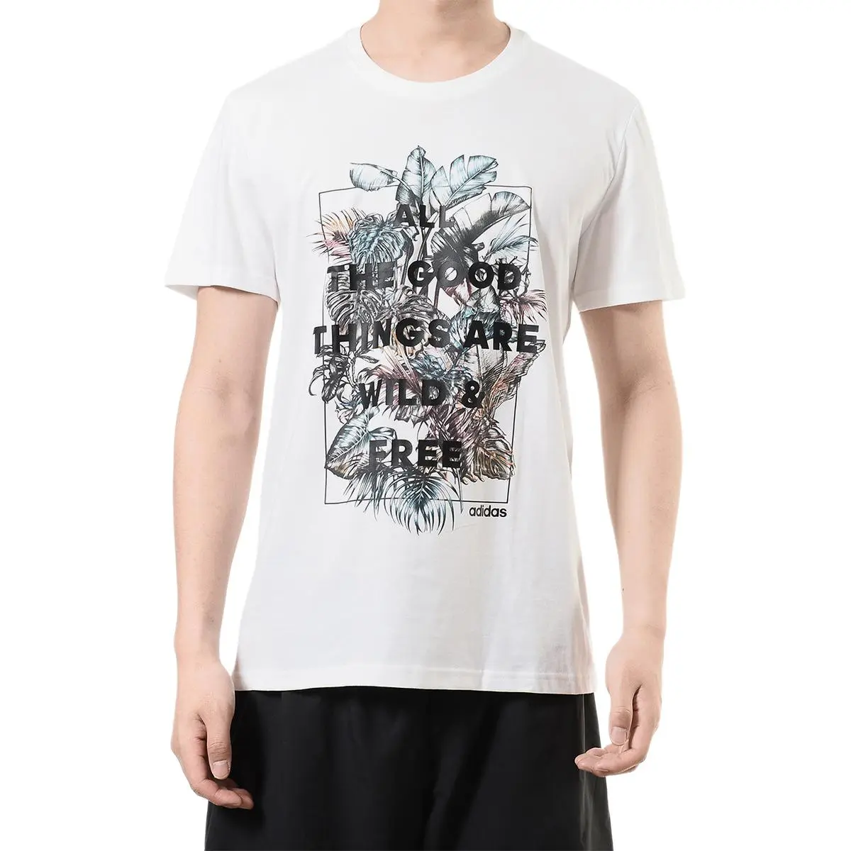 Adidas T-Shirts Men's White Crew Neck Moderate Straight Fit