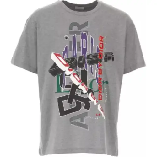 DIOR T Shirts Men's Gray Crew Neck Moderate