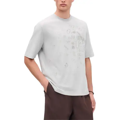 HERMES T Shirts Men's Gray Crew Neck Moderate Straight Fit