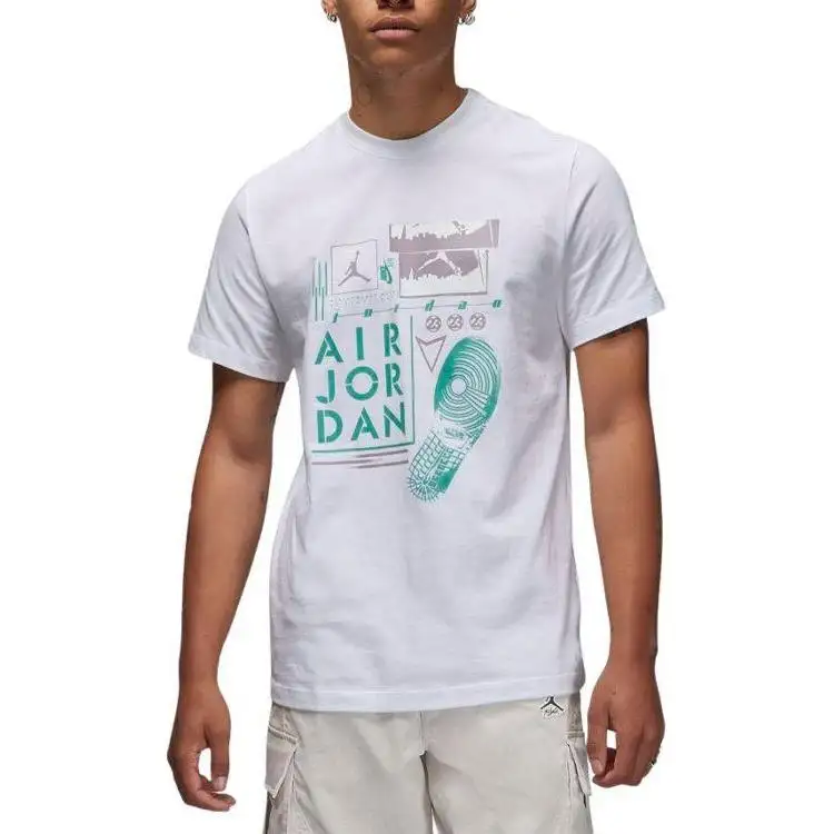 Jordan T Shirts Men's White Crew Neck Moderate Straight Fit