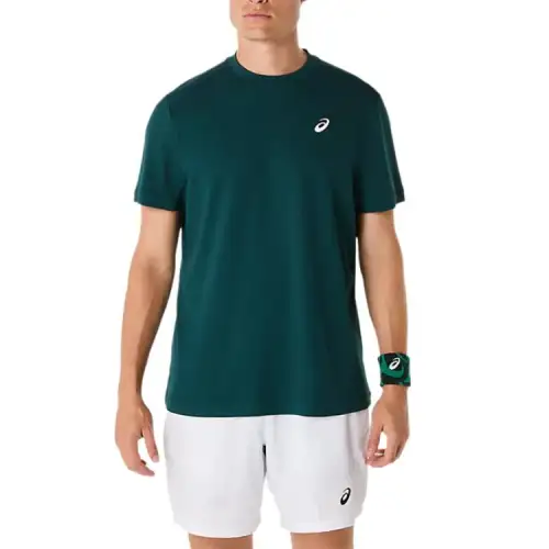ASICS T Shirts Men's Green Crew Neck Moderate Straight Fit
