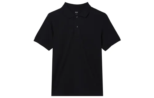 UNIQLO T Shirts Unisex Black Polo Collar Moderate Straight Fit