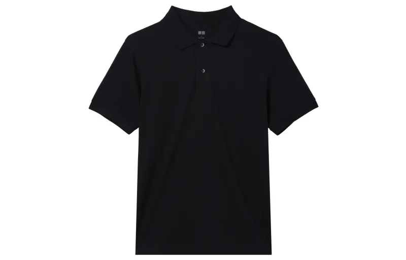 UNIQLO T Shirts Unisex Black Polo Collar Moderate Straight Fit