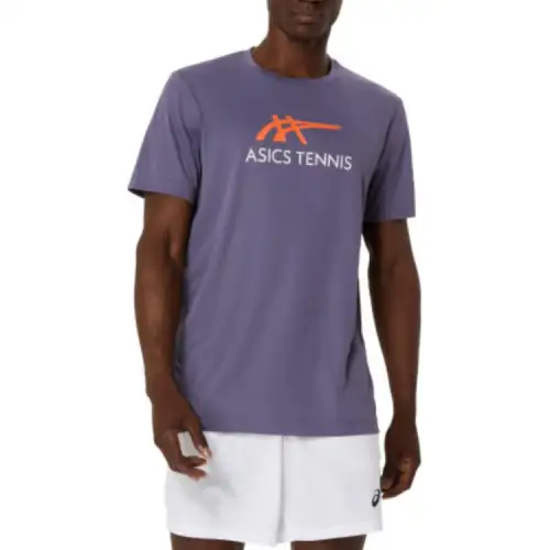 ASICS T Shirts Men's Purple Crew Neck Moderate Straight Fit