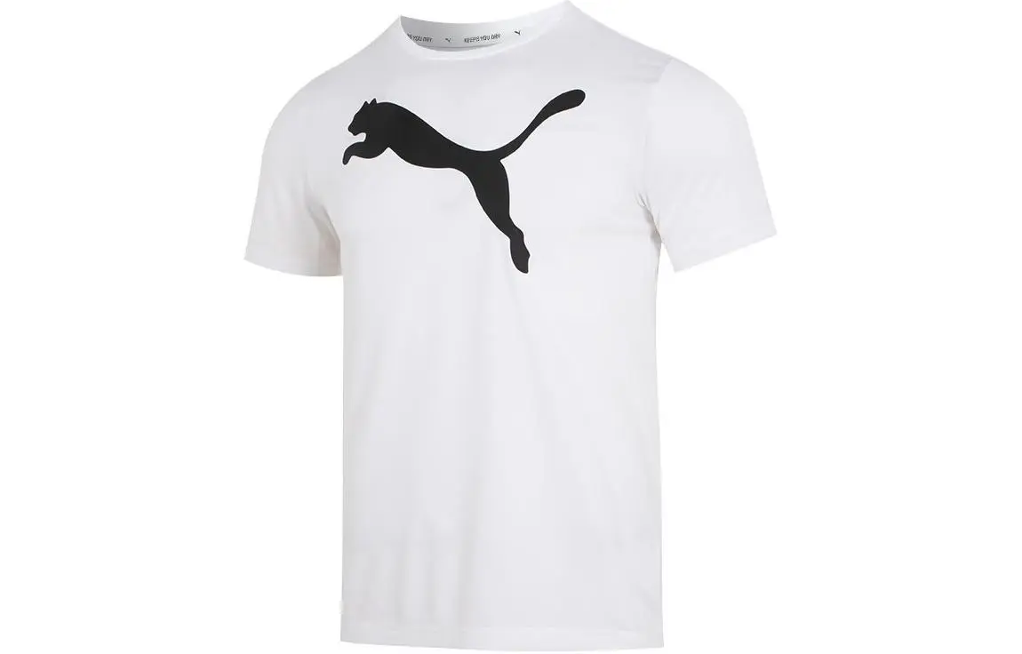 PUMA T-Shirts Men's White Crew Neck Moderate Straight Fit
