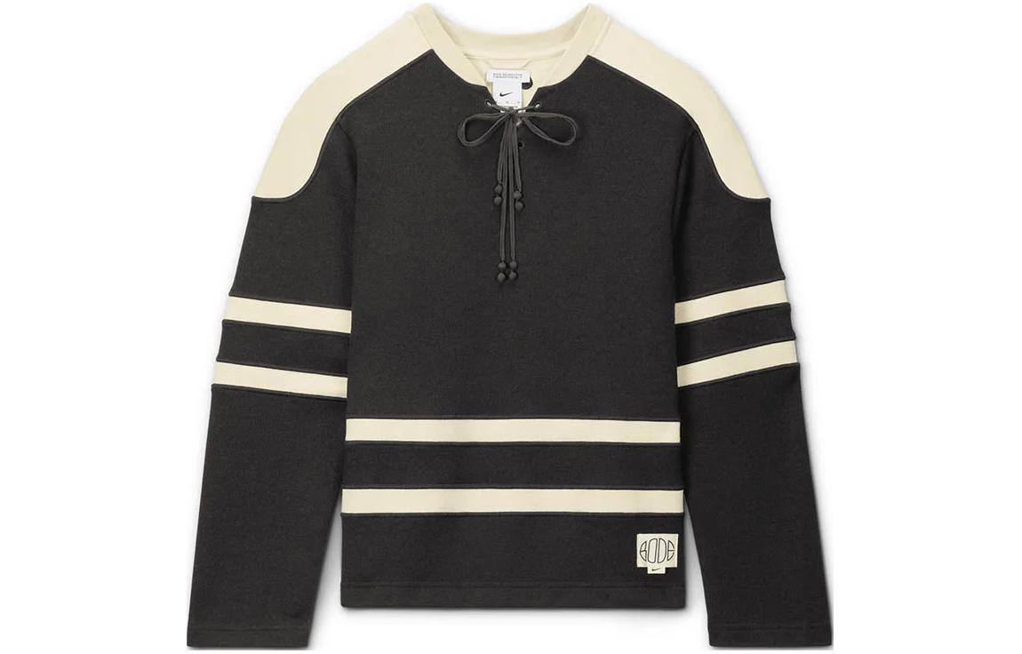 Nike Nike x Bode joint model SS24 joint model Astro Grabber printed lace-up knitted V-neck loose striped long-sleeved T-shirt, same style for men and women, shaded brown/natural linen white