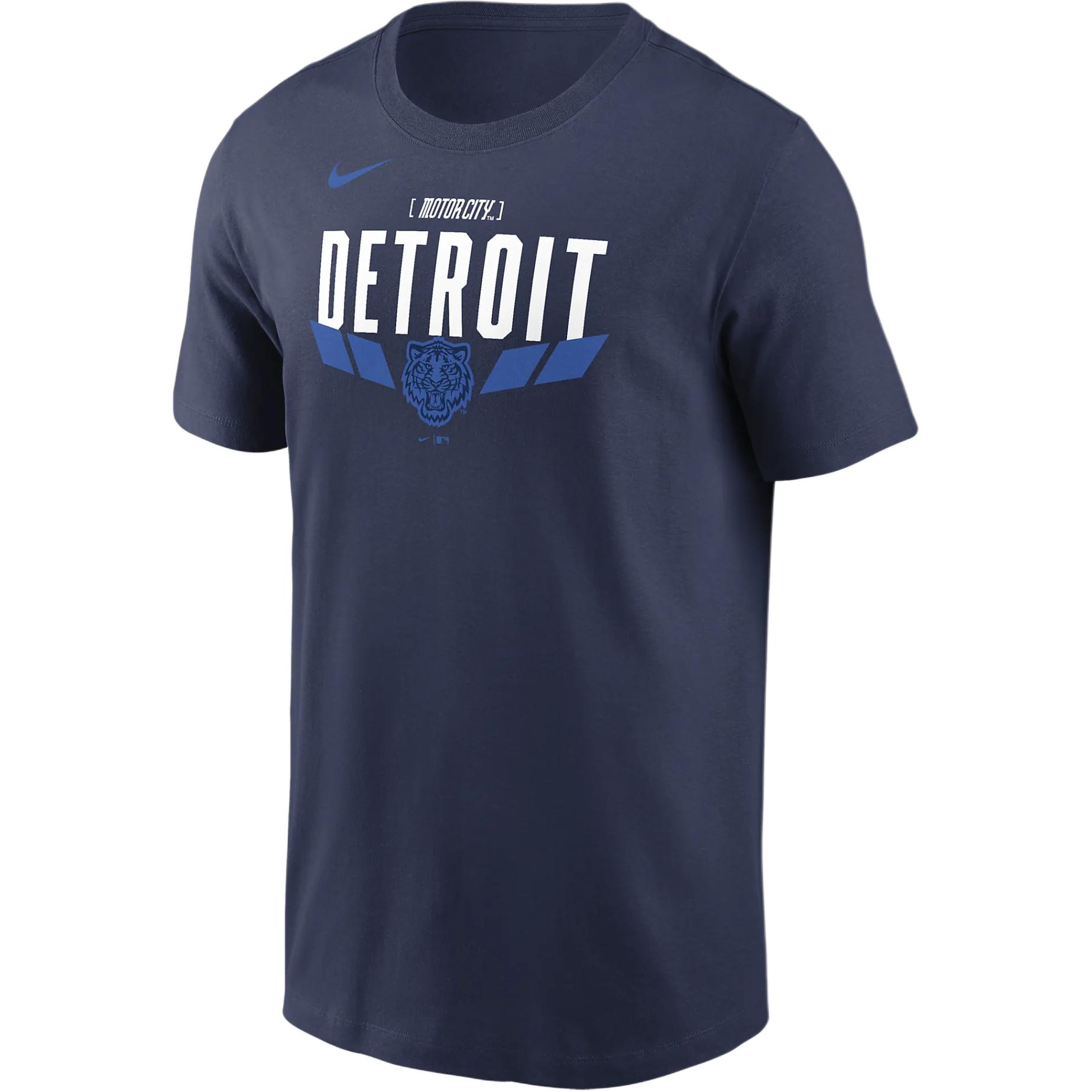 Nike X MLB joint logo logo letter print animal pattern ribbed round neck short-sleeved T-shirt men's navy blue Detroit Tigers