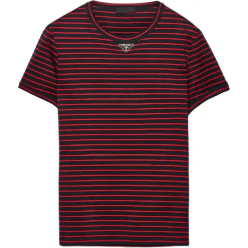 PRADA Triangle Logo Striped Crewneck T-Shirt