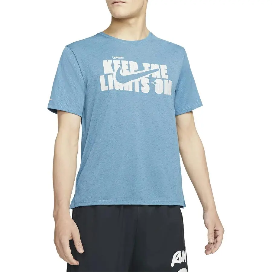 Nike T-Shirts Men's Blue Crew Neck Moderate