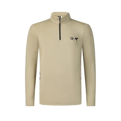 FILA Stand Collar Letter Pullover Fleece Lined Long Sleeved T Shirt Men's Treehouse Color