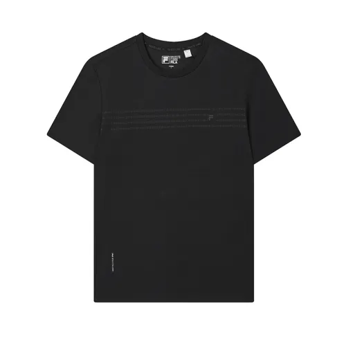 FILA Knitted Fabric Short Sleeved T Shirts Men's Jet Black