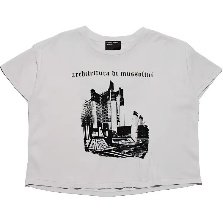 ENFANTS RICHES DEPRIMES SS25 Mussolini architectural ribbed letter print pattern round neck short-sleeved T-shirt for men, white