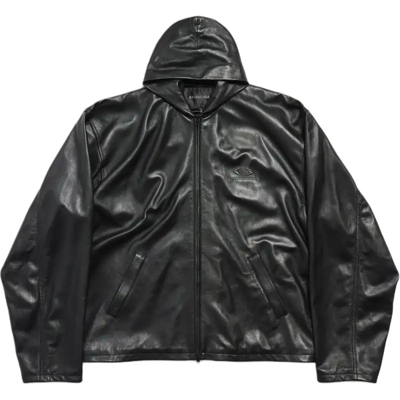 Balenciaga Leather Jacket Men's Loose Fit Black
