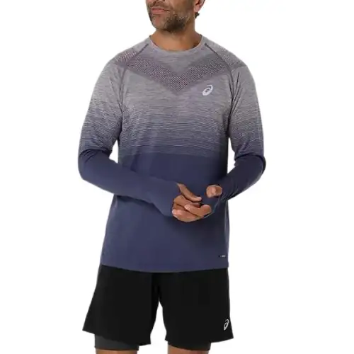 ASICS T Shirts Men's Gray Blue Crew Neck Moderate Straight Fit