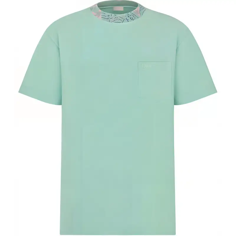 DIOR T Shirts Men's Green Crew Neck Moderate Straight Fit