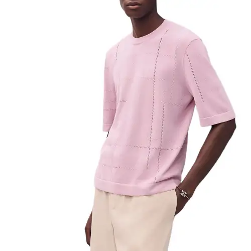 HERMES T Shirts Men's Pink Crew Neck Moderate