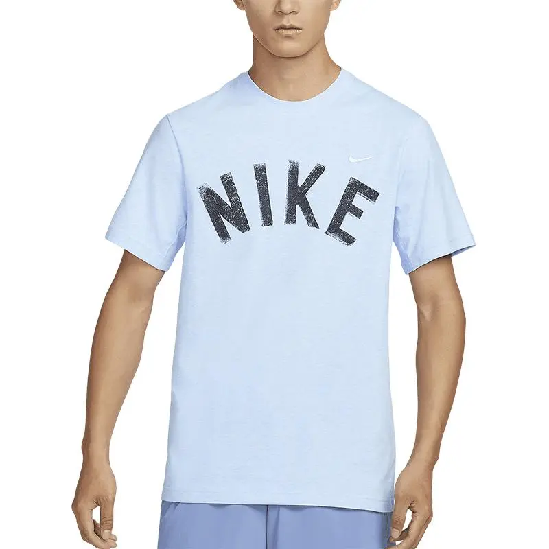 Nike T-Shirts Men's Light Blue Crew Neck Moderate Straight Fit