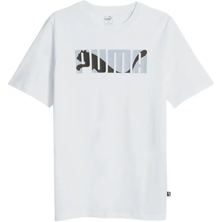 PUMA T-Shirts Men's White Crew Neck Moderate Straight Fit
