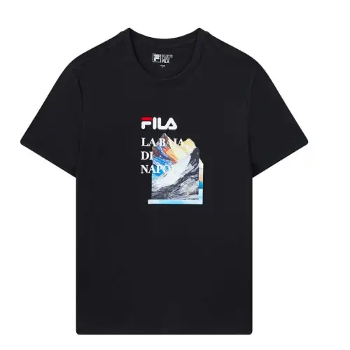 FILA T Shirts Men's Jet Black BK Crew Neck Moderate