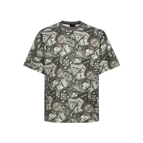 EVISU T Shirts Men's Army Green All Over Crew Neck Moderate Straight Fit