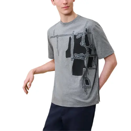 HERMES T Shirts Men's Gray Crew Neck Moderate Straight Fit