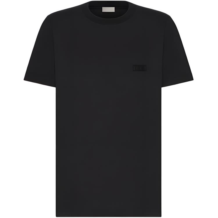 DIOR Knitted black short sleeve T-shirt with a round collar, with your logo imprint, with embroidery