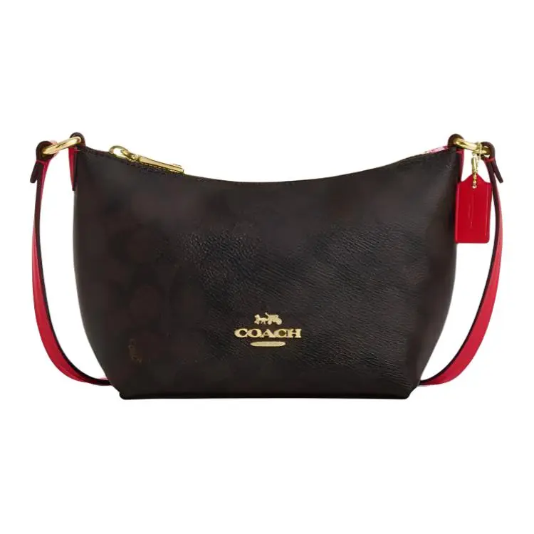 COACH Zip Top Crossbody Coated Canvas Crossbody Bag, Shoulder Bag Mini Women's Walnut